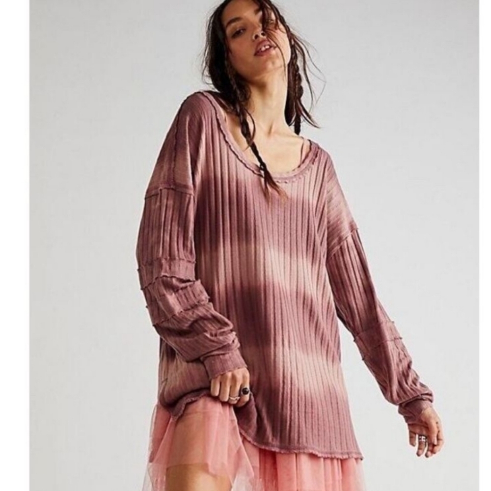 Free People Sunset Tee Chocolate Merlot Long Sleeve